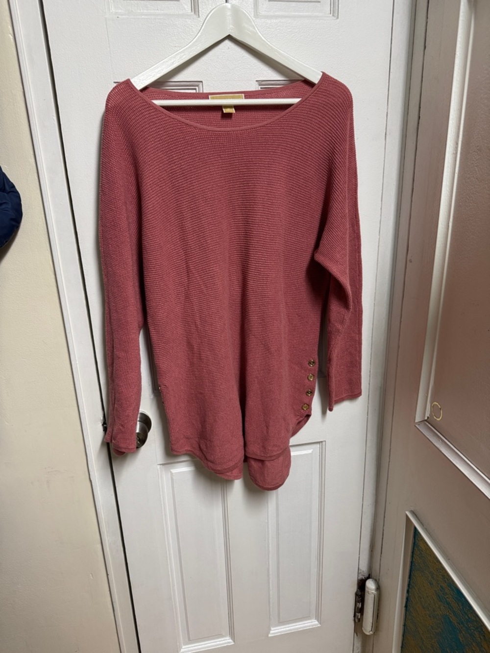 Michael Kors Dusty Rose Crewneck Sweater with Side Button Detail